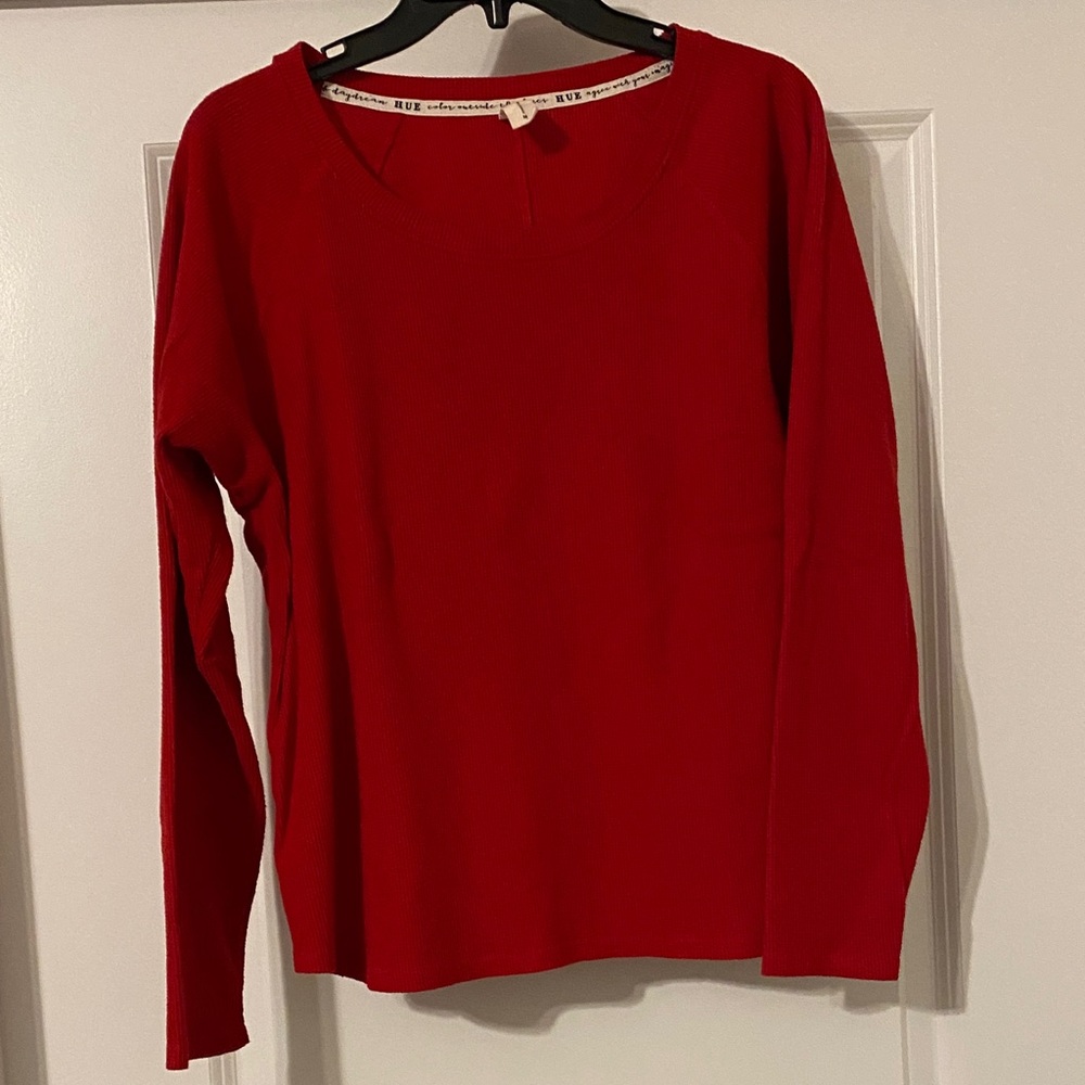 Women's Red Long-Sleeve Knit Pajama Top